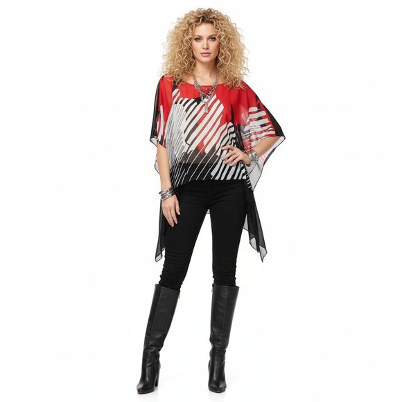 Joseph Ribkoff Sheer Short Sleeve Graphic Print Blouse 10 - Picture 7 of 7